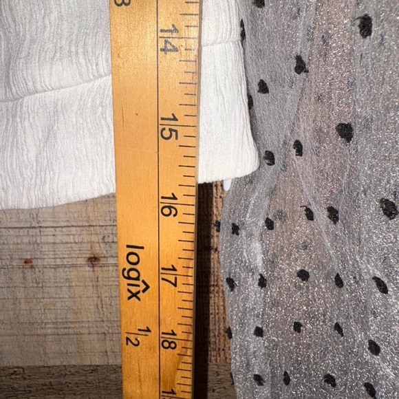 Zara White Top with Sheer Polka Dot Sleeves - Picture 5 of 9